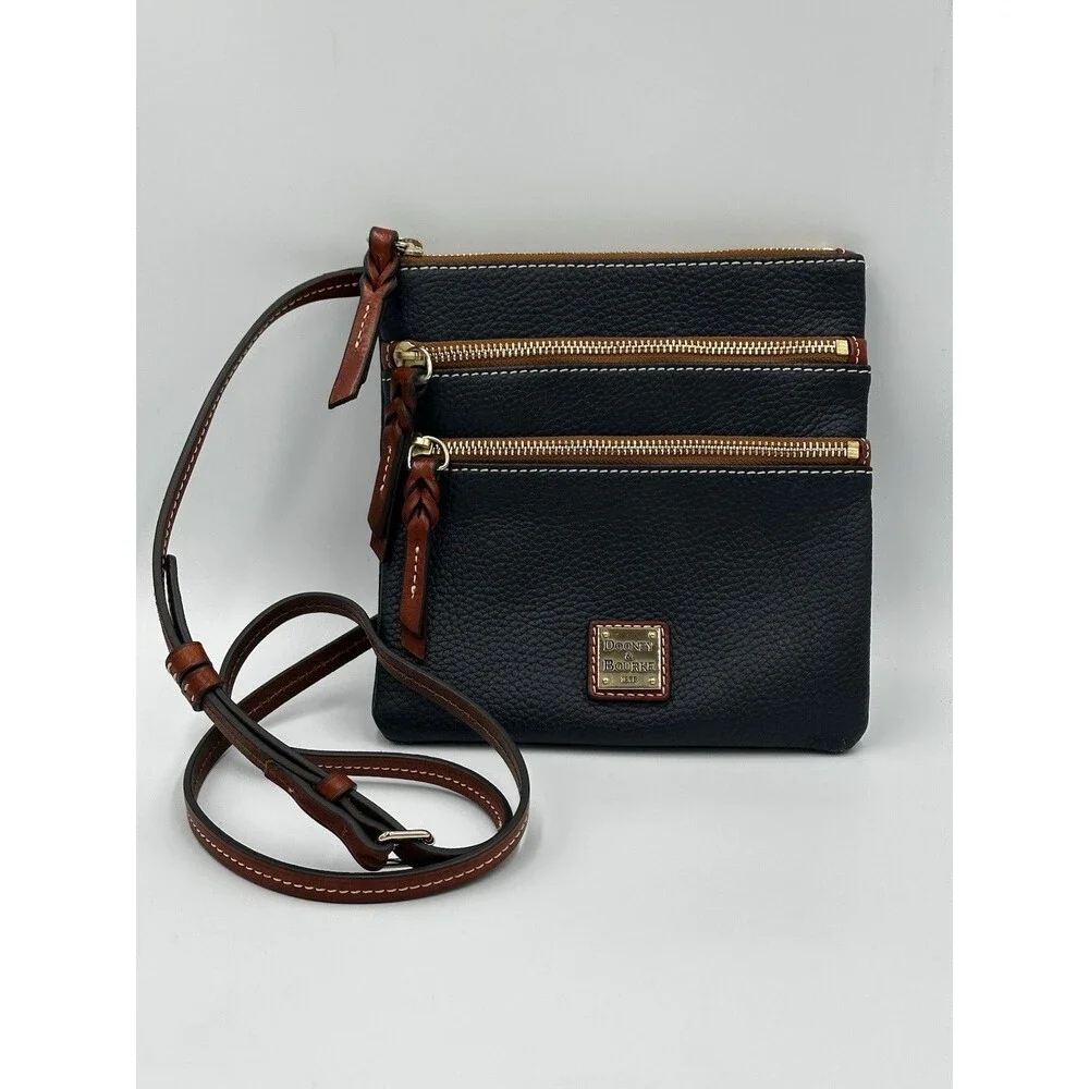 Dooney & Bourke Pebbled Navy Brown Crossbody Bag Braided Gently Used - Picture 15 of 15